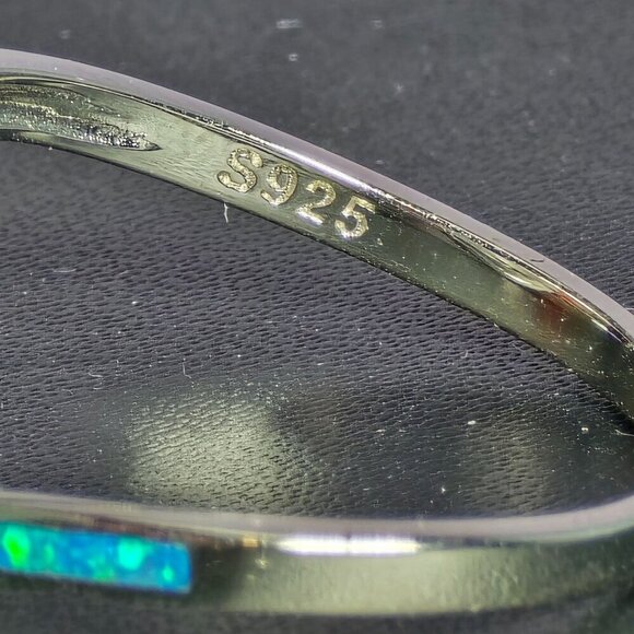 Sterling Silver Wave Ring With Simulated Blue Opal Inlay Size 10 - Picture 6 of 7